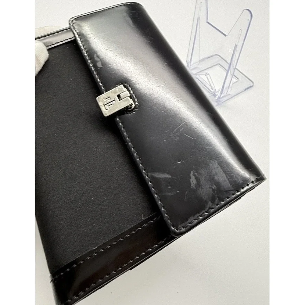 Lauren Ralph Lauren Black Nylon Patent Leather RLL Wallet Trifold Card Wallet‎